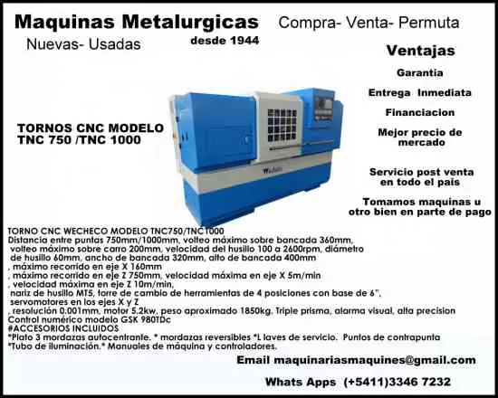 TORNO CNC WECHECO MODELO TNC750/TNC1000